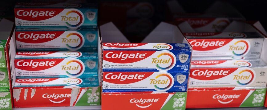 Colgate Total Toothpaste on Display - FRANKFURT, GERMANY - MARCH 21, 2025