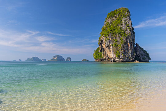 Cliff rock in azure water, Ko Rang Nok, Ao Phra Nang Beach, Ao Nang, Krabi, Thailand.