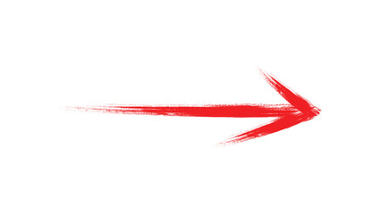 A red arrow marker is isolated on a transparent background, The arrow sign is drawn by hand with a marker, Marked arrow isolated on the background.	
