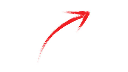 A red arrow marker is isolated on a transparent background, The arrow sign is drawn by hand with a marker, Marked arrow isolated on the background.	