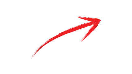 A red arrow marker is isolated on a transparent background, The arrow sign is drawn by hand with a marker, Marked arrow isolated on the background.	