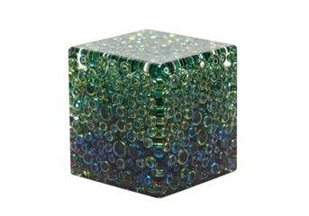 Obraz premium Decorative glass cube with bubble inclusions photography isolated on white background