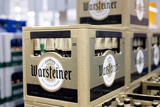Warsteiner Beer Case with Bottles Display - FRANKFURT, GERMANY - MARCH 21, 2025
