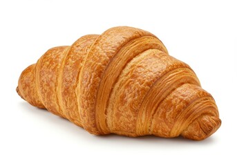 Single golden brown croissant isolated on white