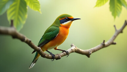 Naklejka premium A brightly colored bird is perched on a branch