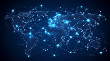 Obraz premium Global Digital Network Connections, A digital representation of Earth with glowing network connections spanning continents