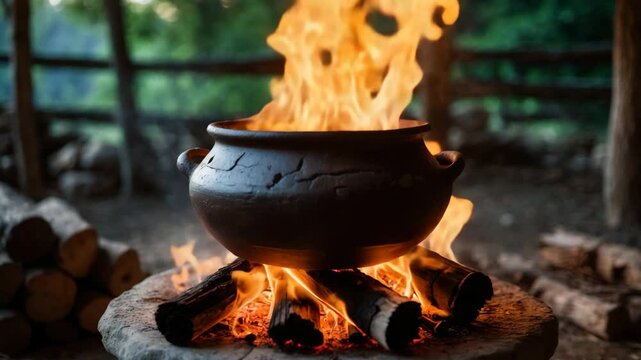 Country kitchen. Classic clay stoves powered by wood