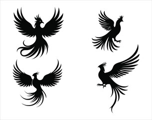 Obraz premium Phoenix Bird Tattoo Flash Sheet Black Vector Ink Illustrations of Rebirth, Fire, and Power