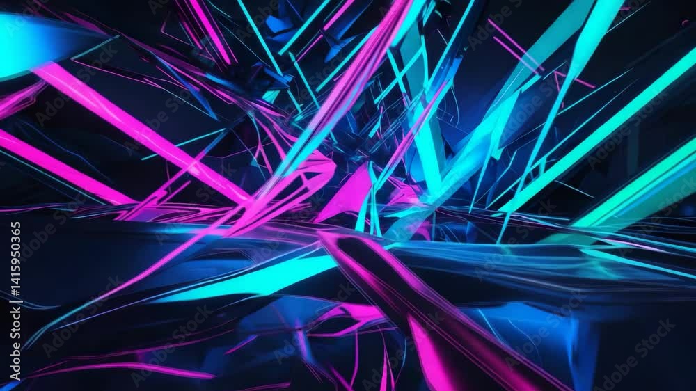 Poster geometric pattern with a dark neon color scheme in the abstract background