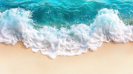 Obraz premium Serene Ocean Waves Crashing on Golden Sandy Beach Shoreline