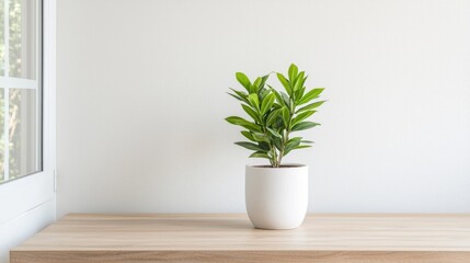 Fototapeta premium Simple green plant white vase minimalist nature decor stock photo