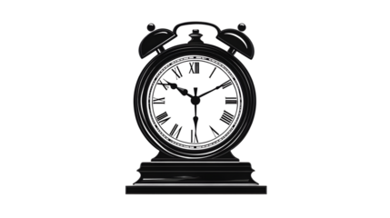 Elegant Black Alarm Clock with Roman Numerals on a Dark Background for Time Management and Deco