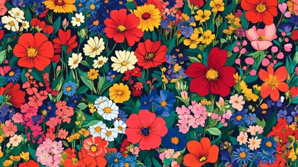 Hand drawn wild flowers vines seamless pattern. Design for fabric, wrapping, cover, wall art, decoration.