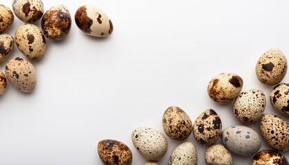 Quail eggs patterned arrangement on white background