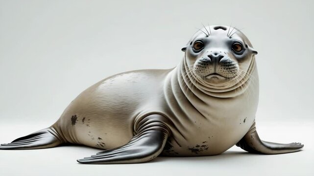 Common seal resting, alone on white