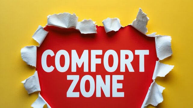 Message about comfort zone on ripped paper with a background.