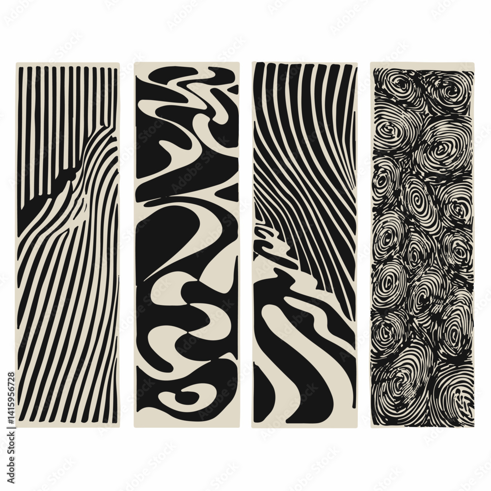 Aufkleber abstract vector illustration with flowing black and white lines, organic shapes, and intricate patte