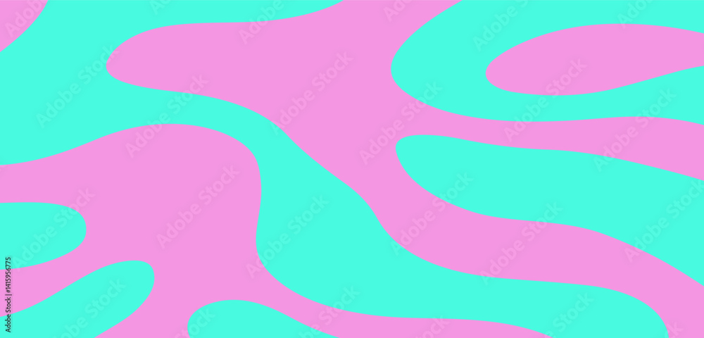 Poster abstract vector illustration featuring turquoise wavy zebra-like lines on a pink background, creatin
