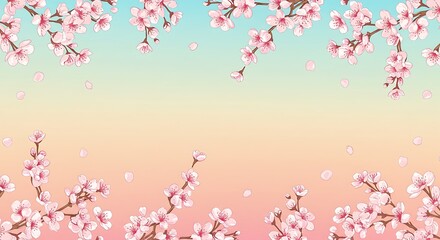 Cherry Blossom Branches Over Gradient Pastel Background
