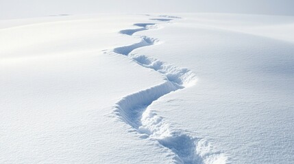 Fresh Footprints in Snow on a Winter Morning Landscape