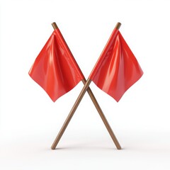 Crossed red flags on sticks isolated on white background