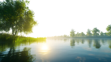Sun shining on calm water surface | Bright sunlight reflecting on peaceful water scenery