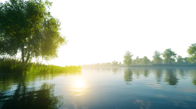 Sun shining on calm water surface | Bright sunlight reflecting on peaceful water scenery