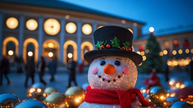 Nighttime videograph of Christmas decorations lighting up the Palace of Culture.