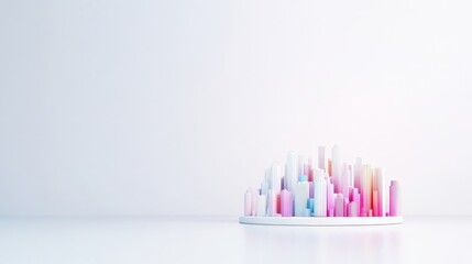 Abstract city landscape, colorful 3D model, minimalist style, geometric shapes, modern design,  on white background