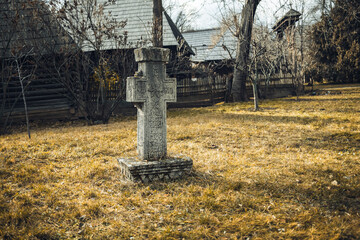 Cross On The Grass Of The Old Romanian Park 