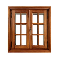 Obraz premium Wooden window with panes and frame, centered, isolated on white background