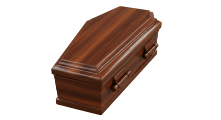 Closed Casket Made of Wood on Isolated White Background