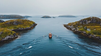 Image of a serene rowboat journey through a lagoon surrounded by verdant islands, ideal for nature enthusiasts and adventurous souls.