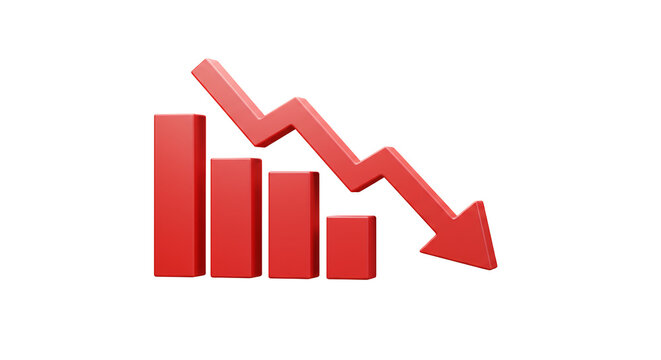 Declining Chart with Arrow Showing Decrease in Red
