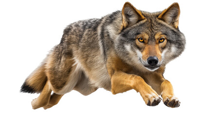 Fototapeta premium wolf running and jumping in the wild, isolated, transparent, png, background, cutout