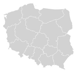Obraz premium Grey with White Outline Poland Map with District Borders Europe Country