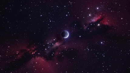 Beautiful space nebula with moon and stars wallpaper background for desktop and mobile phones hd image