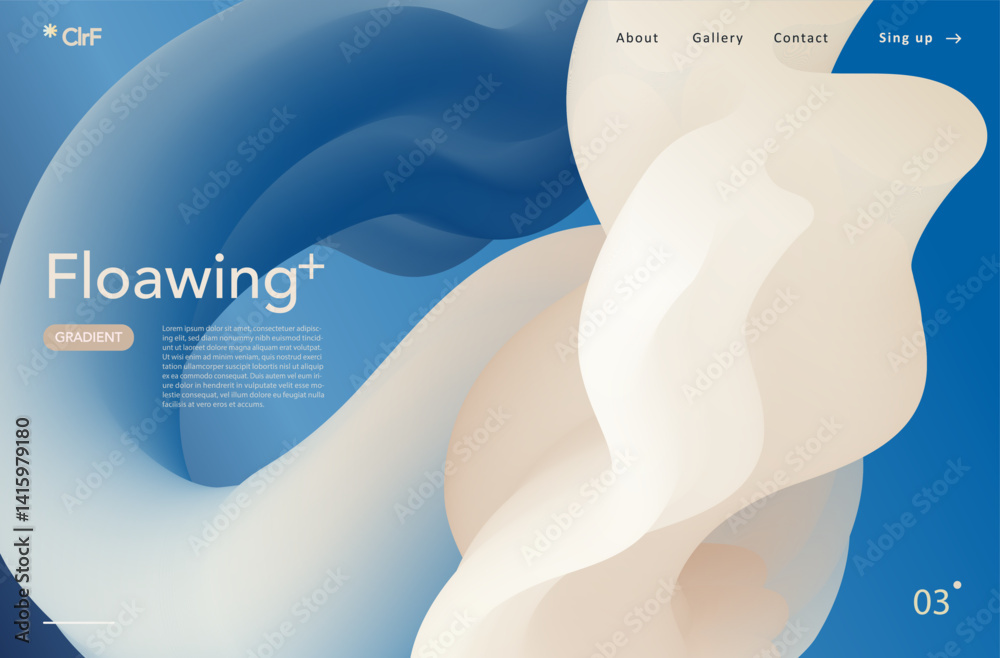 Canvas Prints blue white tones fluid wave gradient landing page. 3d flow modern bland shape background design for 