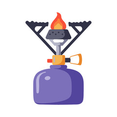 Naklejka premium Camping Stove Vector. Device with flame in vibrant colors. Outdoor cooking equipment, hiking gear icon, camping accessory graphic, adventure element