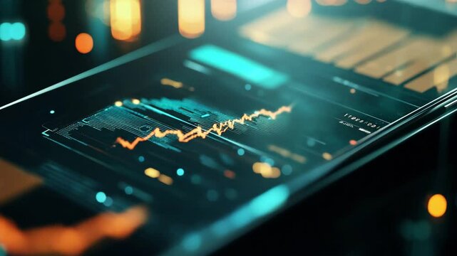 Abstract futuristic stock market data analysis on device screen display concept - Powered by Adobe