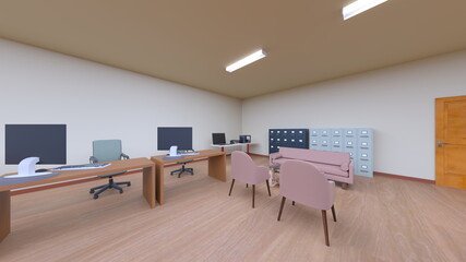 オフィス空間　3DCGレンダリング
