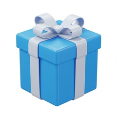 3D Blue gift box with ribbon