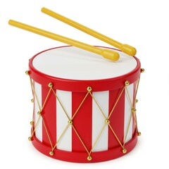 Striped red drum with sticks on white background