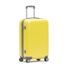 3D Yellow suitcase with handle extended on white background