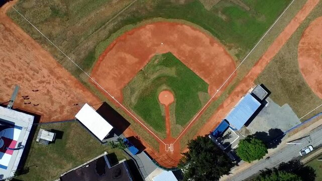 Baseball Field Perspective: Aerial perspective of a pristine baseball field, a vibrant display of sports infrastructure, ready for a game.