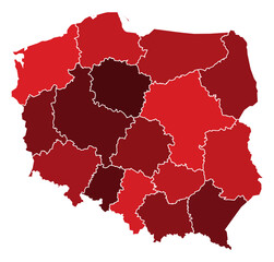 Poland Maps with Red Monochrome Color for District Borders Europe Country