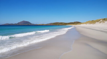 Tropical Beach Scene with Turquoise Water and White Sand Shoreline