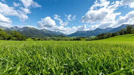 Serene green field mountain landscape panorama stunning nature photography