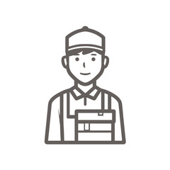 Obraz premium Delivery man smiling with packages against a simple line background 