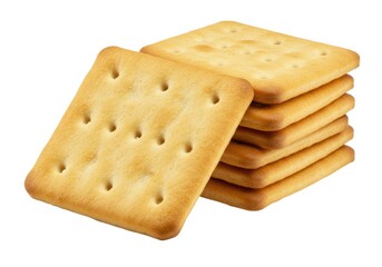 Delicious stack of square crackers food photography close up isolated on white background